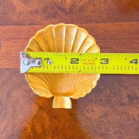 PAIR 3in Vintage Solid Brass Gold Clam Sea Shell Scallop Footed Trinket Dish - Picture 6 of 7